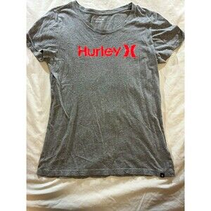 Hurley Women's Gray Knit Cotton Logo Scoop Neck Cap Sleeve Tee Size L